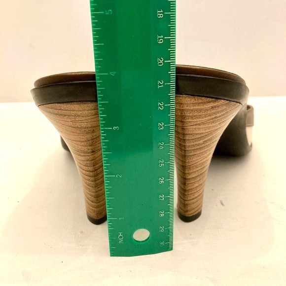 TOD'S Slides Heels Mules Womens 8.5 Brown Blue White Leather Open Toe‎ Slip on - Picture 8 of 11